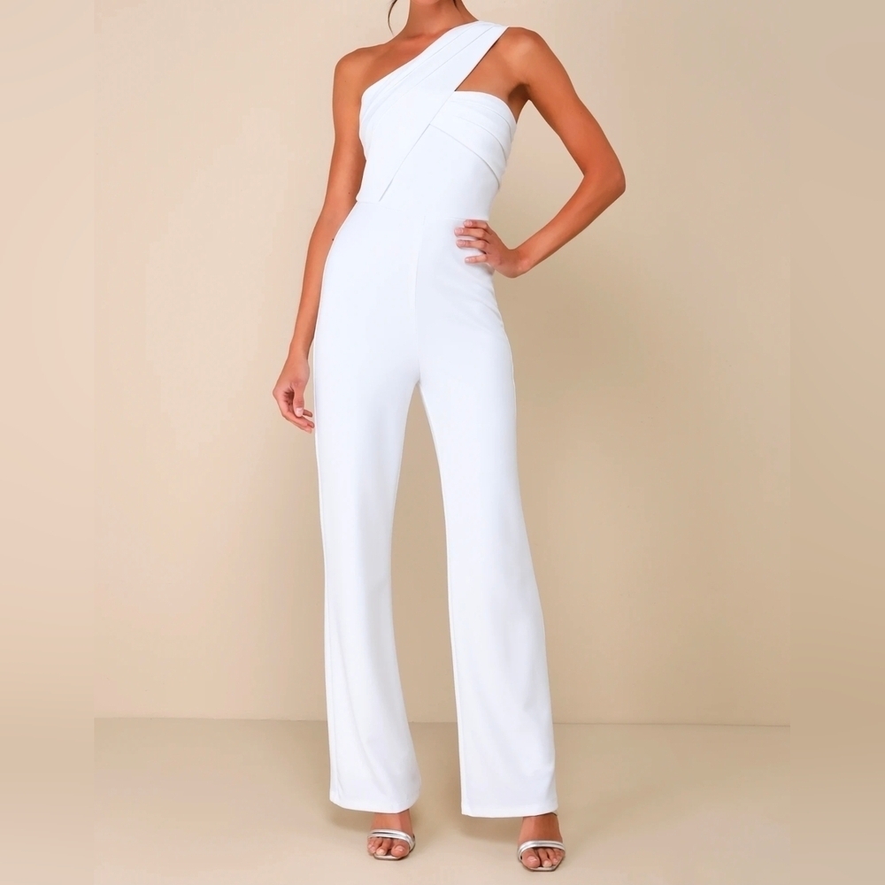 Lulus Devoted to Fun Ivory One-Shoulder Sleeveless Jumpsuit XS